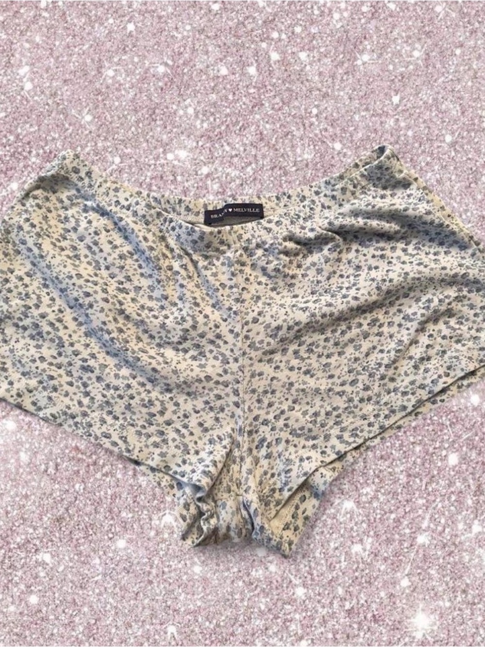 Brandy Melville Cream and Blue Floral Satin Sleep Shorts